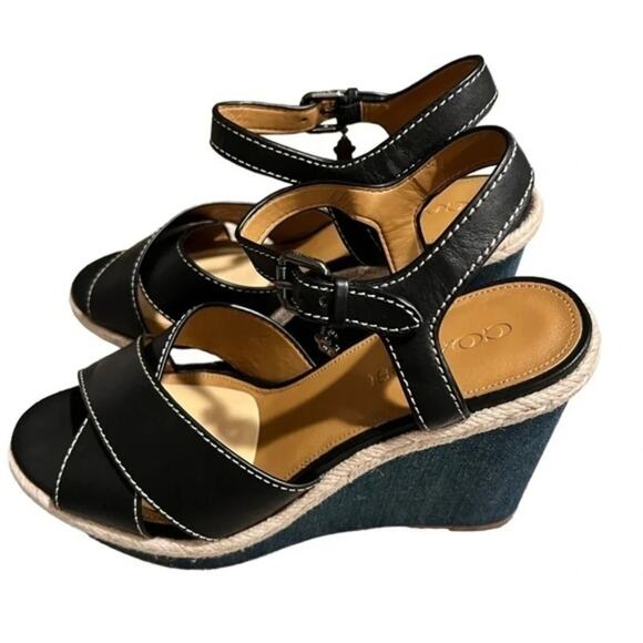Coach Women's‎ Eaton Black Wedge Sandal Sz 9 - Picture 3 of 10